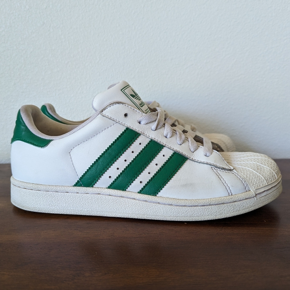 Adidas Superstar Original Men's Sneakers Cloud White Green Stripes Size 7 - Picture 4 of 11
